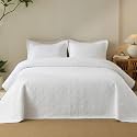 MarCielo 3pcs Cotton Quilt Set, White Floral Medallion