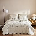 MarCielo 3Pcs Soft Cream Cotton Quilt Bedspread Set European Cottage Style TC153