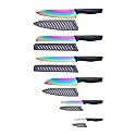 Marco Almond Kitchen Knife Set, KYA36 12-Piece Rainbow Color Stainless Steel Chef Boxed Knives Set for Kitchen with Covers, 6 Knives with 6 Blade Guards, Black
