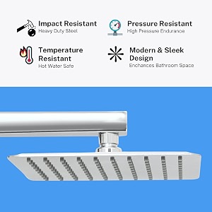 marcoware trident square overhead rain shower head for bathroom 8x8 inches