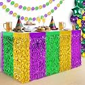 Mardi Gras Decorations, 2 Pack Metallic Tinsel Foil Fringe Table Skirts