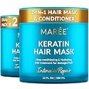 MAREE Deep Conditioning Hair Mask for Damaged Hair Treatment 2 Pack – Keratin Hair Care for Hydrating Growth Repair Moisturizing – Dry Curly Color Refreshing – 10 Fl Oz, White