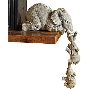 mariner39s creation premium set of 3 realistic elephant sitter hand-painted figurines mother and two babies hanging off the edge of a shelf or table