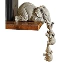 Mariner's Creation Premium Set of 3 Realistic Elephant Sitter Hand-Painted Figurines, Mother and Two Babies Hanging Off The Edge of A Shelf Or Table