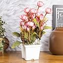 MARKET 99 Artificial Pink Flower with Vase for Home &amp; Office | Lifelike Faux Flower Arrangement for Dining Table, Living Room, Bedroom, Study Desk &amp; Reception | Durable Centerpiece for Decoration