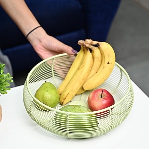 market 99 green wire fruit basket for kitchen storage  net cover basket for dining table  kitchen drainer  multipurpose metal organizer for vegetables iron