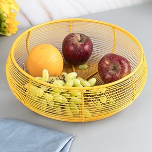 market 99 yellow wire fruit basket for kitchen storage  net cover basket for dining table  kitchen drainer  multipurpose metal organizer for vegetables iron