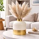 MARKET 99 Golden & White Iron Enamel Flower Vase, Decorative Metal Vase for Fresh & Artificial Flowers, Table Centerpiece for Living Room, Office, Hotel, Restaurant, Reception & Home Décor