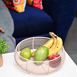 market 99 peach wire fruit basket for kitchen storage  net cover basket for dining table  multipurpose iron drainer amp vegetable organizer  geometric pattern countertop storage basket