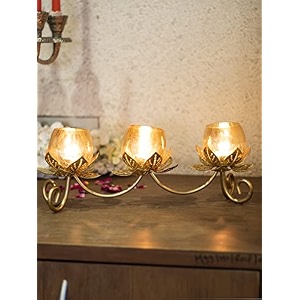 market99 3 lotus golden t-lite holder  tealight candle holder for wedding festive season eid and iftar party  luxury and beautiful glass decorative item