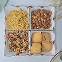 MARKET 99 Antique Off-White Ceramic Divided Serving Dish | Serve Appetizers, Salads & Noodles | Microwave & Oven Safe | Stylish Sectioned Plate to Elevate Your Dining & Serveware