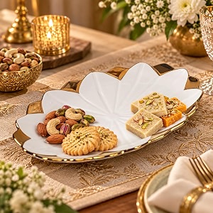 market 99 ceramic off-white serving dish  elegant amp versatile serveware for snacks sweets amp appetizers  ideal for parties festivals amp special occasions  antique stylish tableware