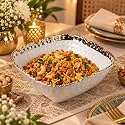 MARKET 99 Antique Off-White Ceramic Square Serving Dish | Stylish Serveware for Snacks, Salads, Starters &amp; Desserts | Microwave &amp; Dishwasher Safe | Elegant Bowl for Home &amp;Hotels