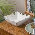 MARKET 99 Antique Off-White Ceramic Square Serving Dish | Katori Bowls for Vegetables, Soup, Salad &amp; Gujiya | Festive Serveware for Holi, Diwali, Eid &amp; Everyday Dining Table Presentation
