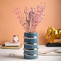 Market99 Blue Ribbed Vase Golden Edge | Elegant Decorative Flower Holder for Home, Office, Cabinet, Restaurant &amp; Reception | Modern Centrepiece Planter for Table Decoration &amp; Festive Season Styling