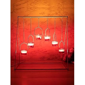 market99 hanging votive t-light holder with 6 golden votives  decorative metal tealight stand for living room bedroom office amp balcony  elegant candle holder for festive seasons events amp gifting