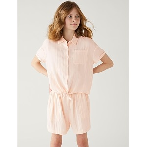 Marks Spencer Girls Solid Cotton Collared