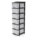 MARKWELL Chest of Drawers : Versatile Drawer Storage Organizer & Organisers Storage Box for Ideal for Neat and Tidy Storage Solutions plastic drawers storage (Grey&Black, 6XL)(38D x 30W x 116.3H) cm