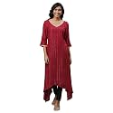 Maroon Embroidered Asymmetrical Kurta