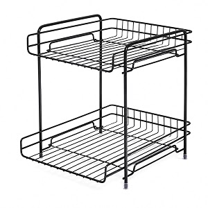marqo 2 tier steel multi-functional countertop cabinet organizer  black metal kitchen storage rack - 21x28x30 cm