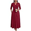 MarryUP Women 2025 Casual Loose Maxi Dress with Pockets V Neck Short Sleeve Tiered Long Summer Beach Swing Dresses