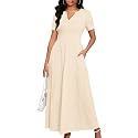 MarryUP Women 2025 Casual Loose Maxi Dress with Pockets V Neck Short Sleeve Tiered Long Summer Beach Swing Dresses