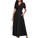 MarryUP Women 2025 Casual Loose Maxi Dress with Pockets V Neck Short Sleeve Tiered Long Summer Beach Swing Dresses
