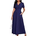 MarryUP Women 2025 Casual Loose Maxi Dress with Pockets V Neck Short Sleeve Tiered Long Summer Beach Swing Dresses