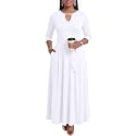 MarryUP Women 2025 Casual Loose Maxi Dress with Pockets V Neck Short Sleeve Tiered Long Summer Beach Swing Dresses
