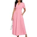 MarryUP Women 2025 Casual Loose Maxi Dress with Pockets V Neck Short Sleeve Tiered Long Summer Beach Swing Dresses