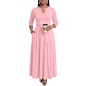 MarryUP Women 2025 Casual Loose Maxi Dress with Pockets V Neck Short Sleeve Tiered Long Summer Beach Swing Dresses