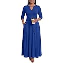 MarryUP Women 2025 Casual Loose Maxi Dress with Pockets V Neck Short Sleeve Tiered Long Summer Beach Swing Dresses