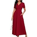 MarryUP Women 2025 Casual Loose Maxi Dress with Pockets V Neck Short Sleeve Tiered Long Summer Beach Swing Dresses