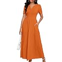 MarryUP Women 2025 Casual Loose Maxi Dress with Pockets V Neck Short Sleeve Tiered Long Summer Beach Swing Dresses