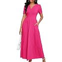 MarryUP Women 2025 Casual Loose Maxi Dress with Pockets V Neck Short Sleeve Tiered Long Summer Beach Swing Dresses