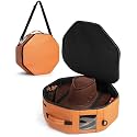 Marscamd Vegan Leather Hat Box Fits 4 Cowboy or Wide-Brim Hats, Padded Storage Case with Shoulder Strap & Trolley Sleeve for Travel or Home Storage (Facet Series, Brown)