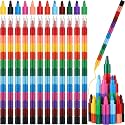 Marspark 20 Pcs Stackable Crayons 12 Colors,Fresh Color,Building Block