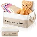 Marsui 1 Pcs Book Storage Basket Book Bin Once Upon a Time, White Brown
