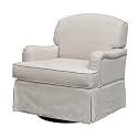 Martha Stewart Melody Swivel Glider Chair, 360° Swivel & Gentle Gliding, Upholstered Jacquard Accent Chair with Rolled Arms & Skirted Base, Pocket Spring Seat, Solid Wood Frame, Bedroom & Living Room
