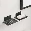 Martronic Dish Shower Waterfall, Black Stainless Steel Soap Tray with Drain for Shower/Bathroom/Kitchen/Counter Top, Keep Soap Bars Dry & Clean - 2Pcs