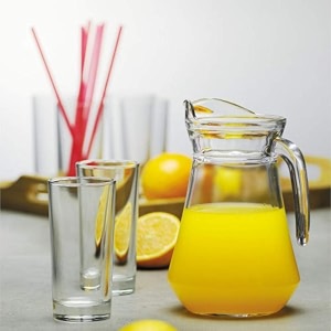 martvia glass water pitcher without stainless steel lid for fridge 18 litre sturdy glass jug for hotcold water iced tea juice cocktail beverages plain 1 pcs