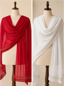 Marudhara Fashion Chiffon Self Design Red White