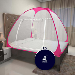 maruti enterprise double bed corner and top cloth polyester washable adults mosquito net darkpink tent
