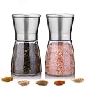 Marve Beautiful Stainless Steel Salt & Pepper Grinders Refillable Set - Salt/Spice Shakers with Adjustable Coarse Mills - Easy Clean Ceramic Grinders with Funnel (Mini Pepper Mill 2 Pcs)