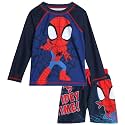 Marvel Boys Rash Guard Set 2 Piece Hulk Spiderman Swim Shirt &amp; Swim Trunks