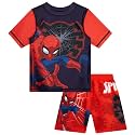 Marvel Boys Rash Guard Set 2 Piece Hulk Spiderman Swim Shirt &amp; Swim Trunks