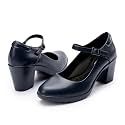 Cusolemore Navy Blue Heels with Arch Support, Mary Jane Shoes, Comfortable Pumps with Chunky Heel, Block Heel Dress Shoes Size 8.5