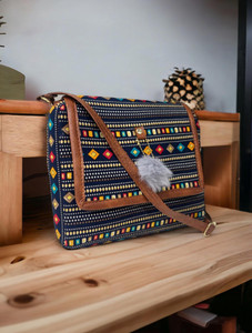 mas navi blue brown sling bag imported fabric vegan leather fashion bags