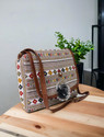 mas navi White, Brown Sling Bag Imported Fabric Vegan Leather Fashion Bags
