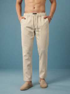 Masher Straight Fit Men Cream Trousers